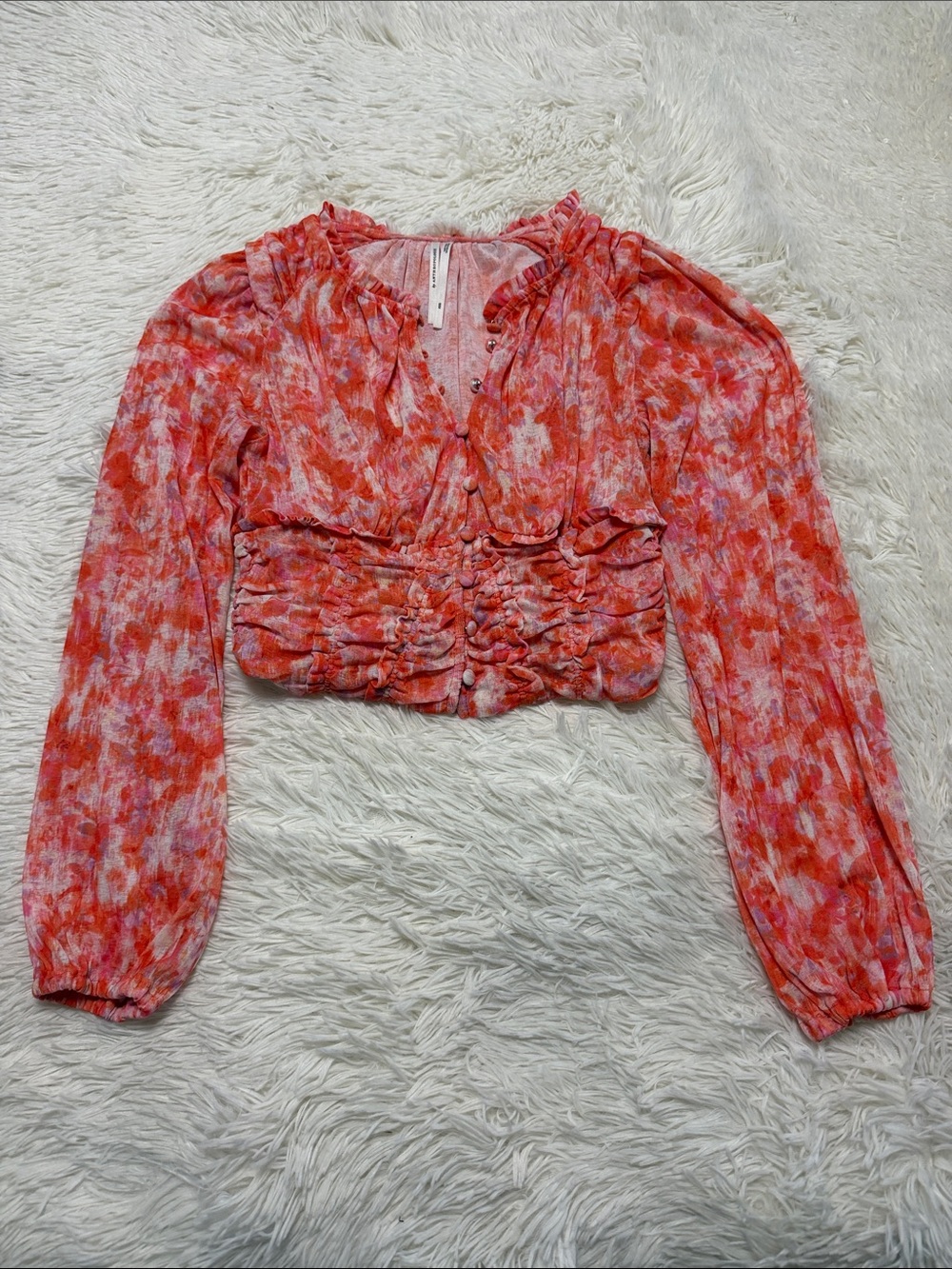 Anthropologie By Anthropologie Long-Sleeve Femme Ruched Cropped Top XXS